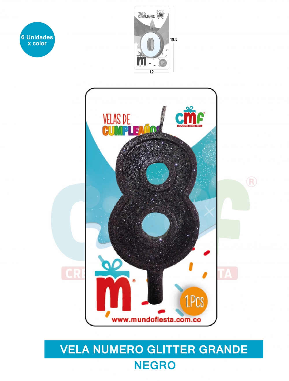 VELA ESCARCHADA NUMERO GRANDE  NEGRO 8