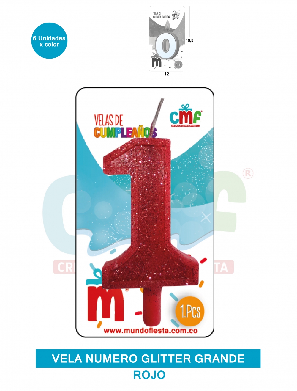 VELA ESCARCHADA NUMERO GRANDE  ROJO 1