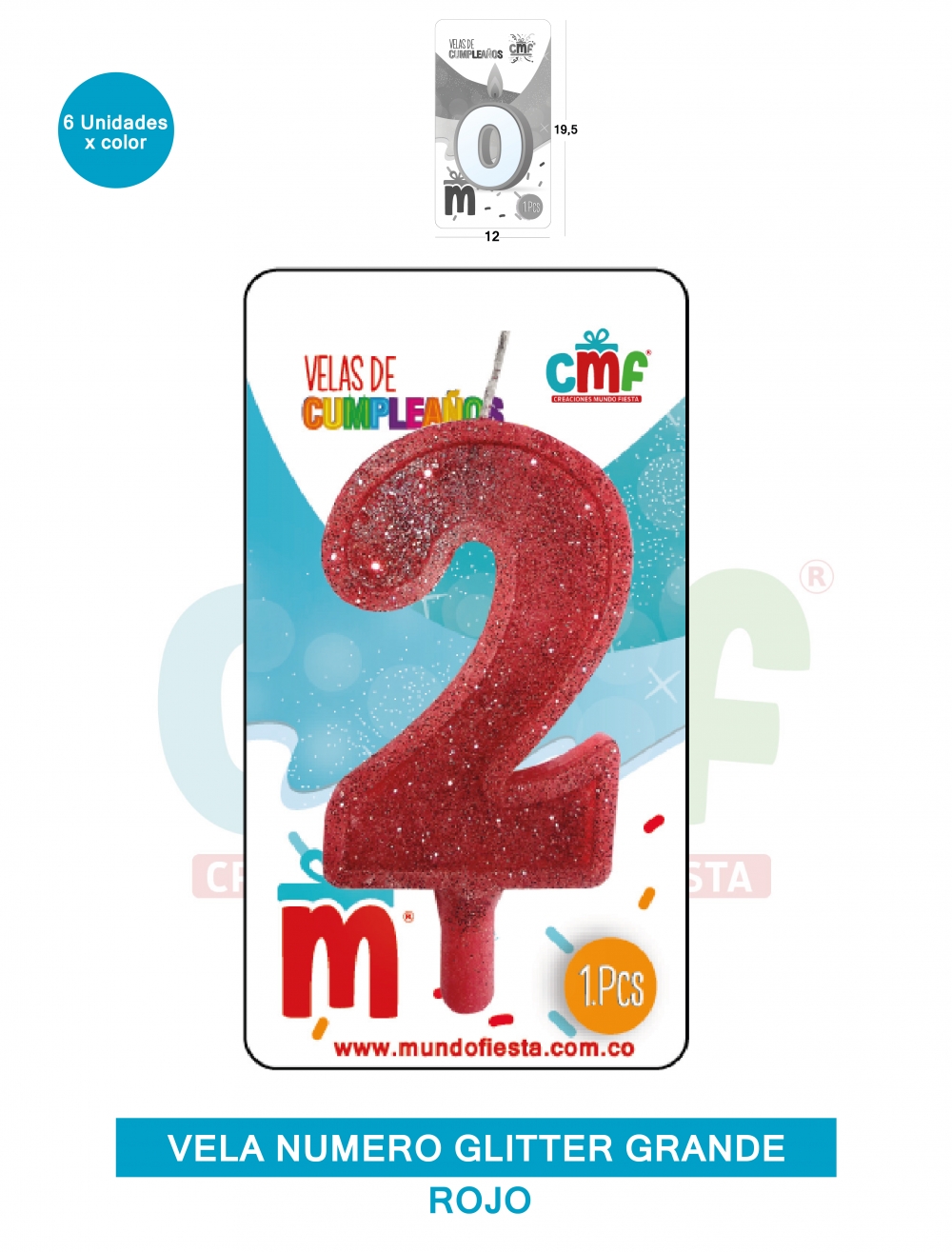VELA ESCARCHADA NUMERO GRANDE  ROJO 2