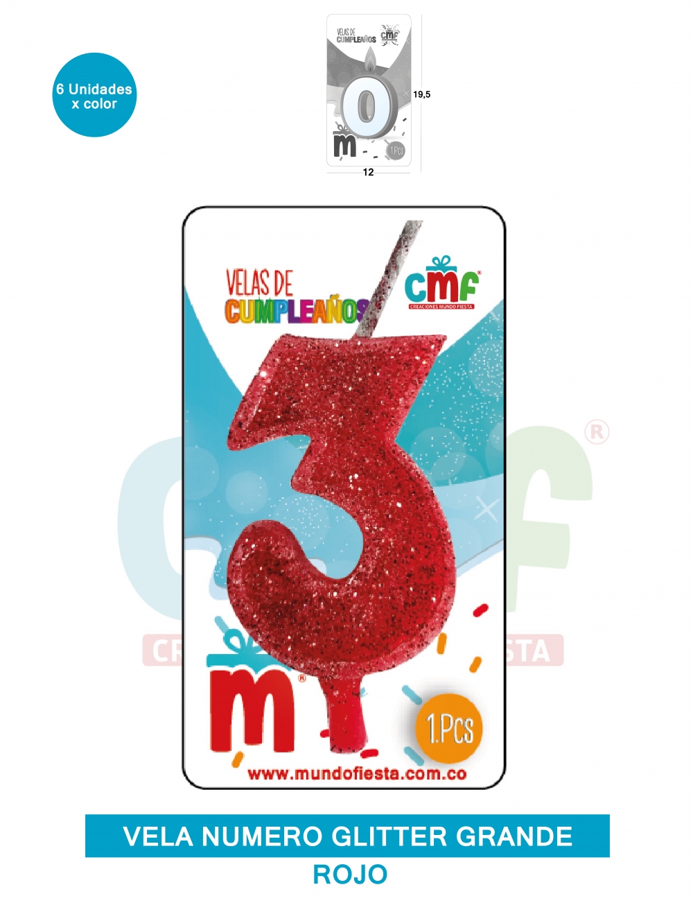 VELA ESCARCHADA NUMERO GRANDE  ROJO 3