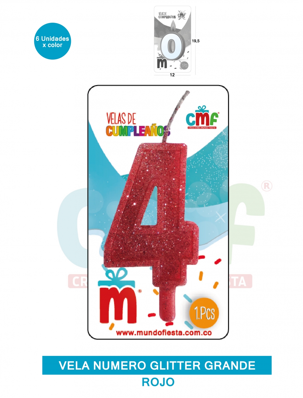 VELA ESCARCHADA NUMERO GRANDE  ROJO 4