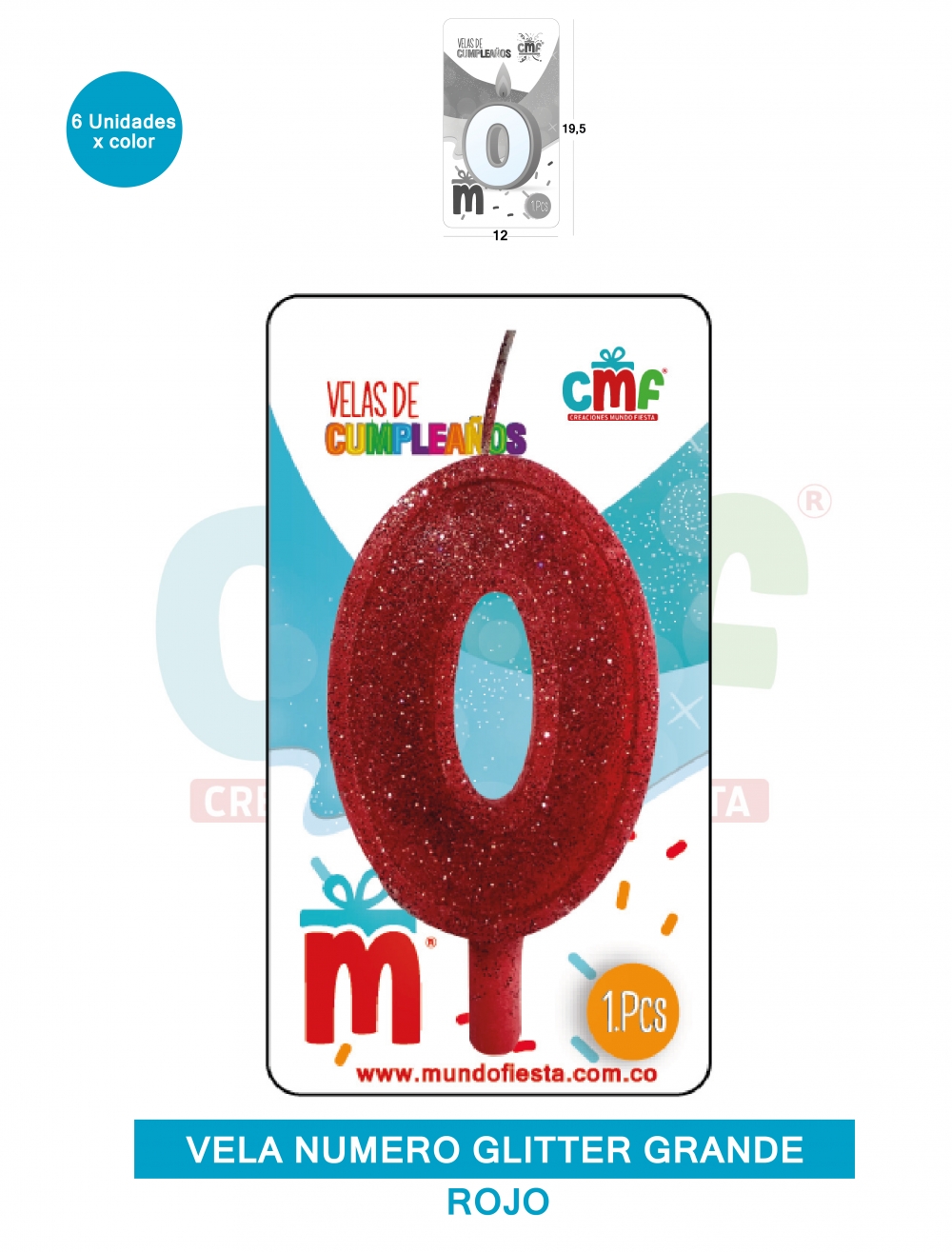 VELA ESCARCHADA NUMERO GRANDE  ROJO 0