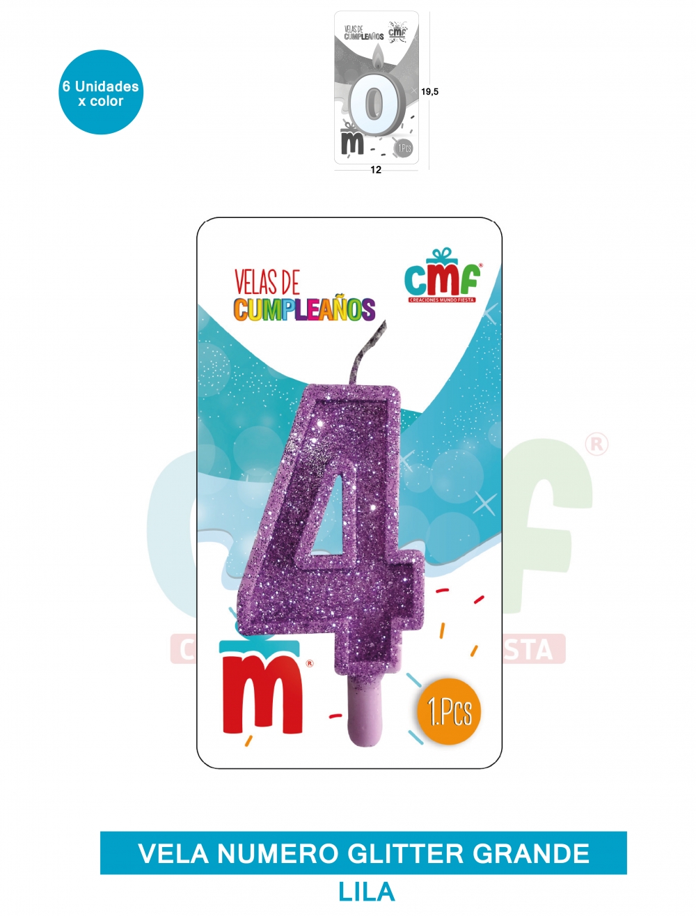 VELA ESCARCHADA NUMERO GRANDE  LILA 4