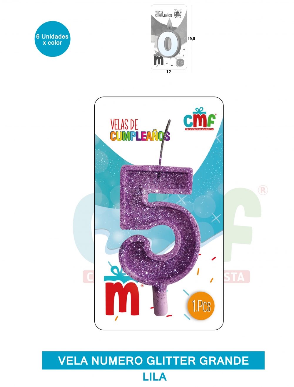 VELA ESCARCHADA NUMERO GRANDE  LILA 5