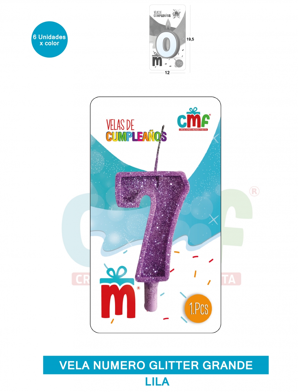 VELA ESCARCHADA NUMERO GRANDE  LILA 7