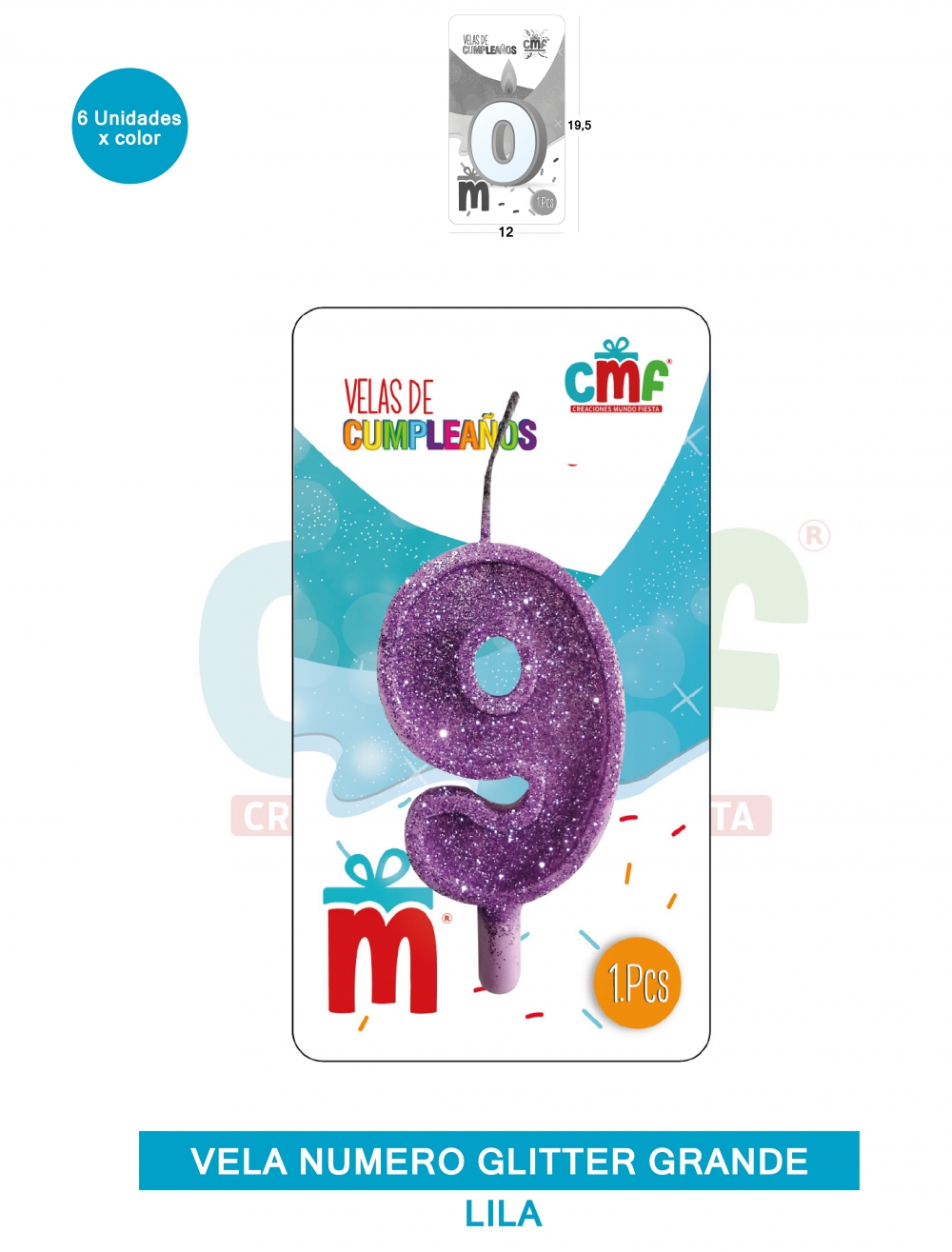 VELA ESCARCHADA NUMERO GRANDE  LILA 9