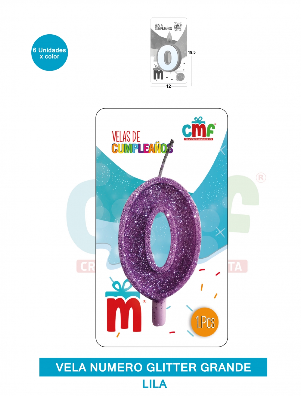 VELA ESCARCHADA NUMERO GRANDE  LILA 0