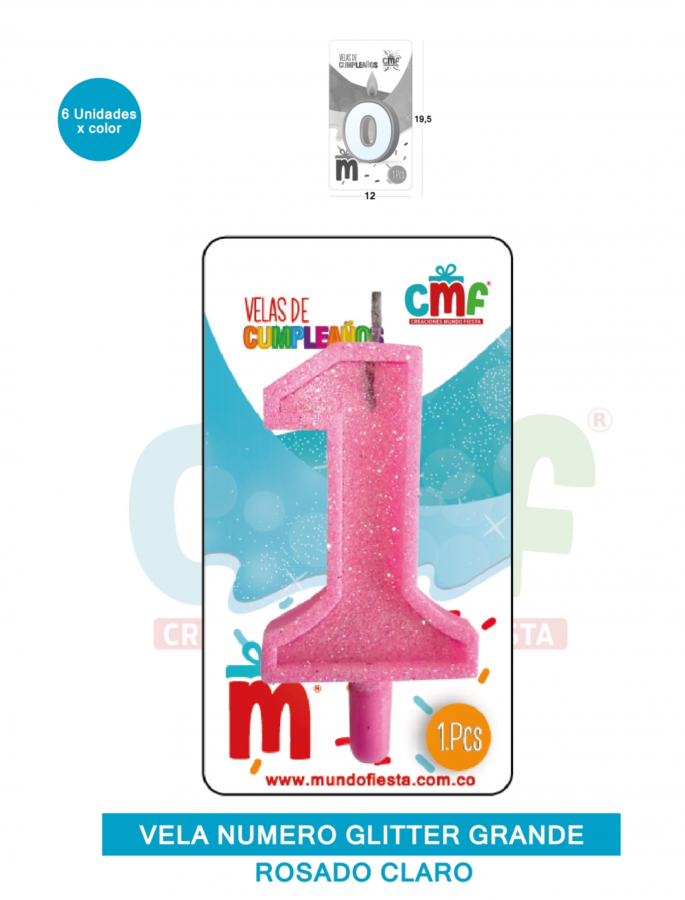 VELA ESCARCHADA NUMERO GRANDE  ROSADO SUAVE 1