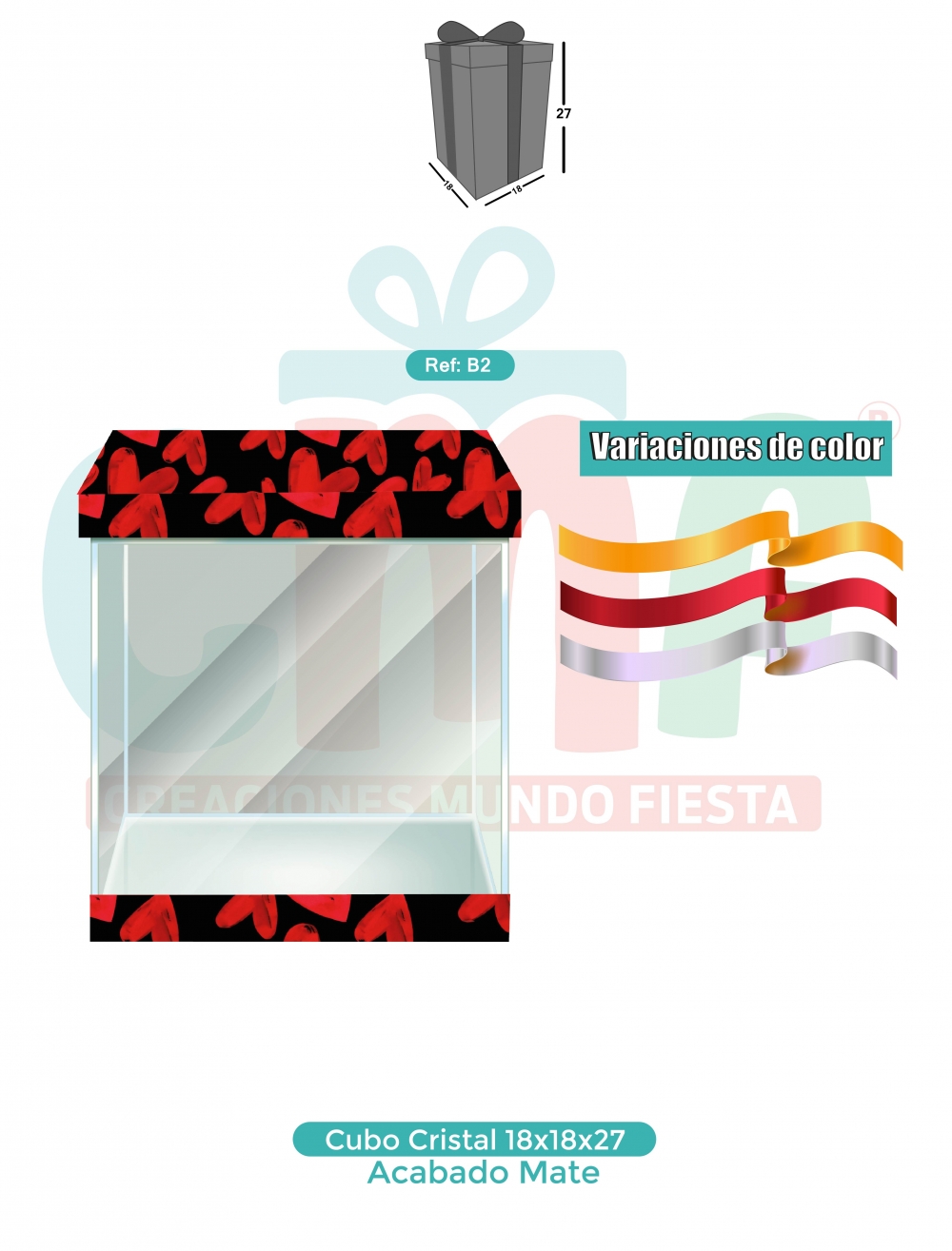 CAJA CUBO CRISTAL MEDIANA 18X18X27 MATE B2