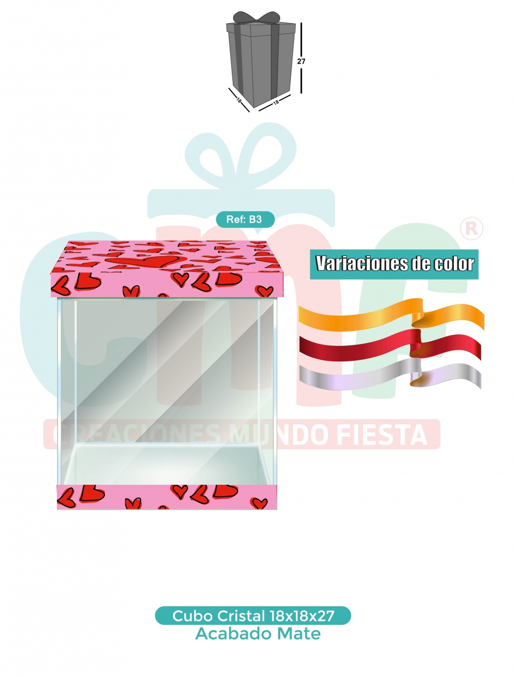 CAJA CUBO CRISTAL MEDIANA 18X18X27 MATE B3