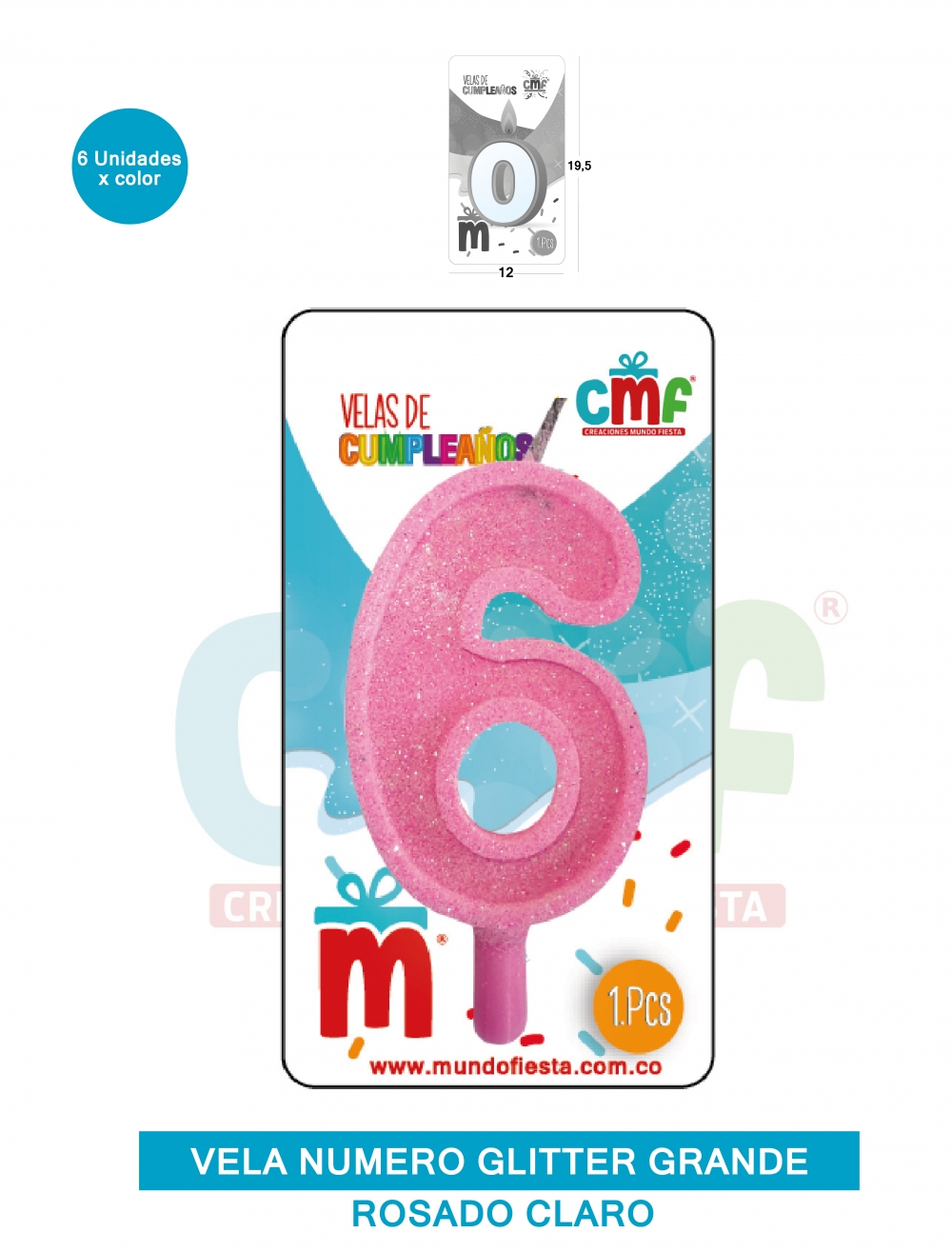 VELA ESCARCHADA NUMERO GRANDE  ROSADO SUAVE 6