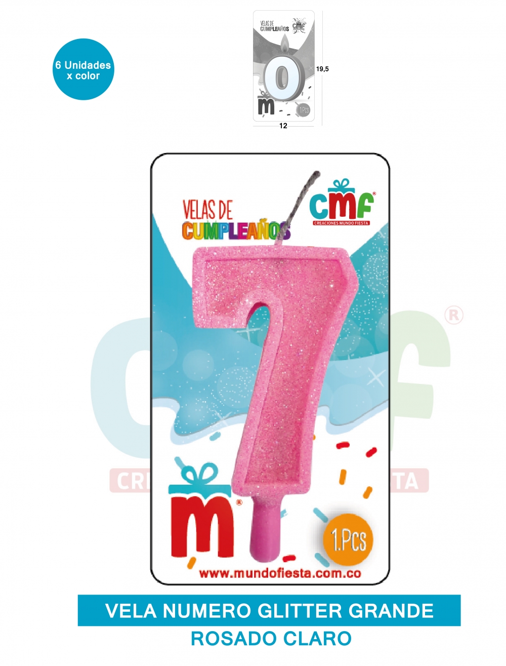 VELA ESCARCHADA NUMERO GRANDE  ROSADO SUAVE 7