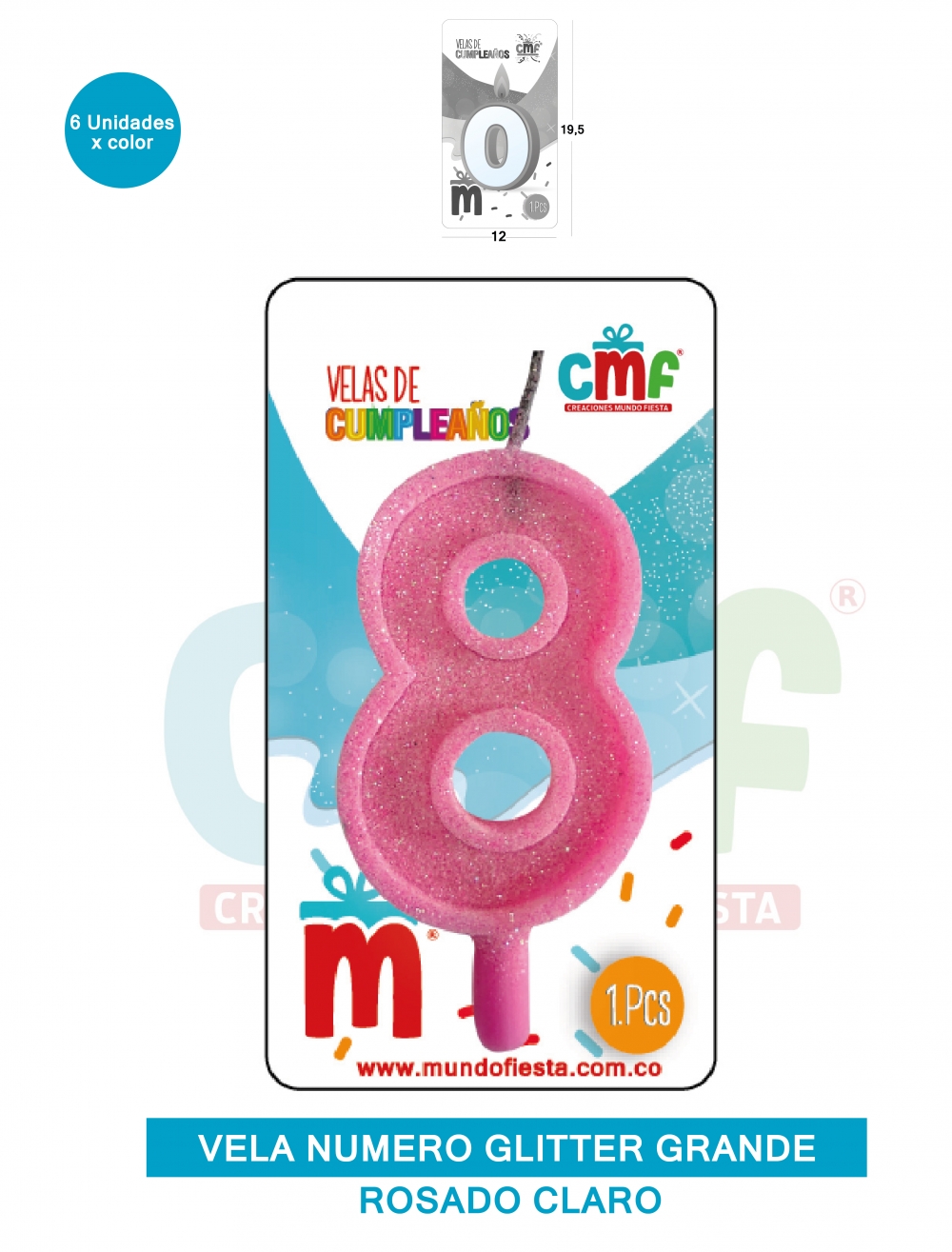 VELA ESCARCHADA NUMERO GRANDE  ROSADO SUAVE 8