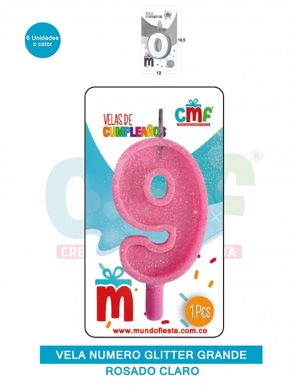 VELA ESCARCHADA NUMERO GRANDE  ROSADO SUAVE 9