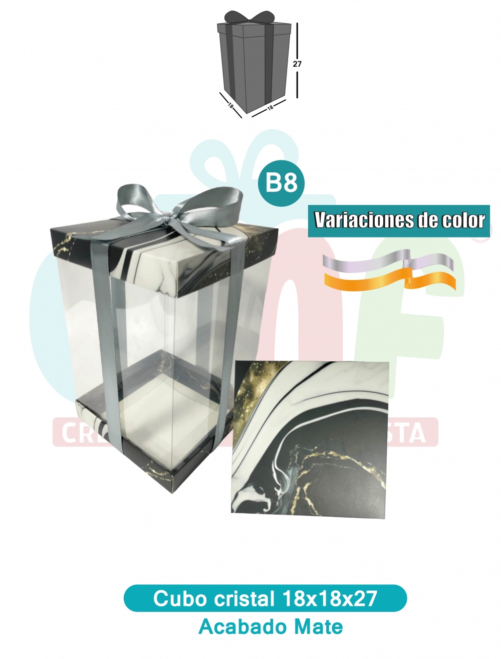 CAJA CUBO CRISTAL MEDIANA 18X18X27 MATE B8