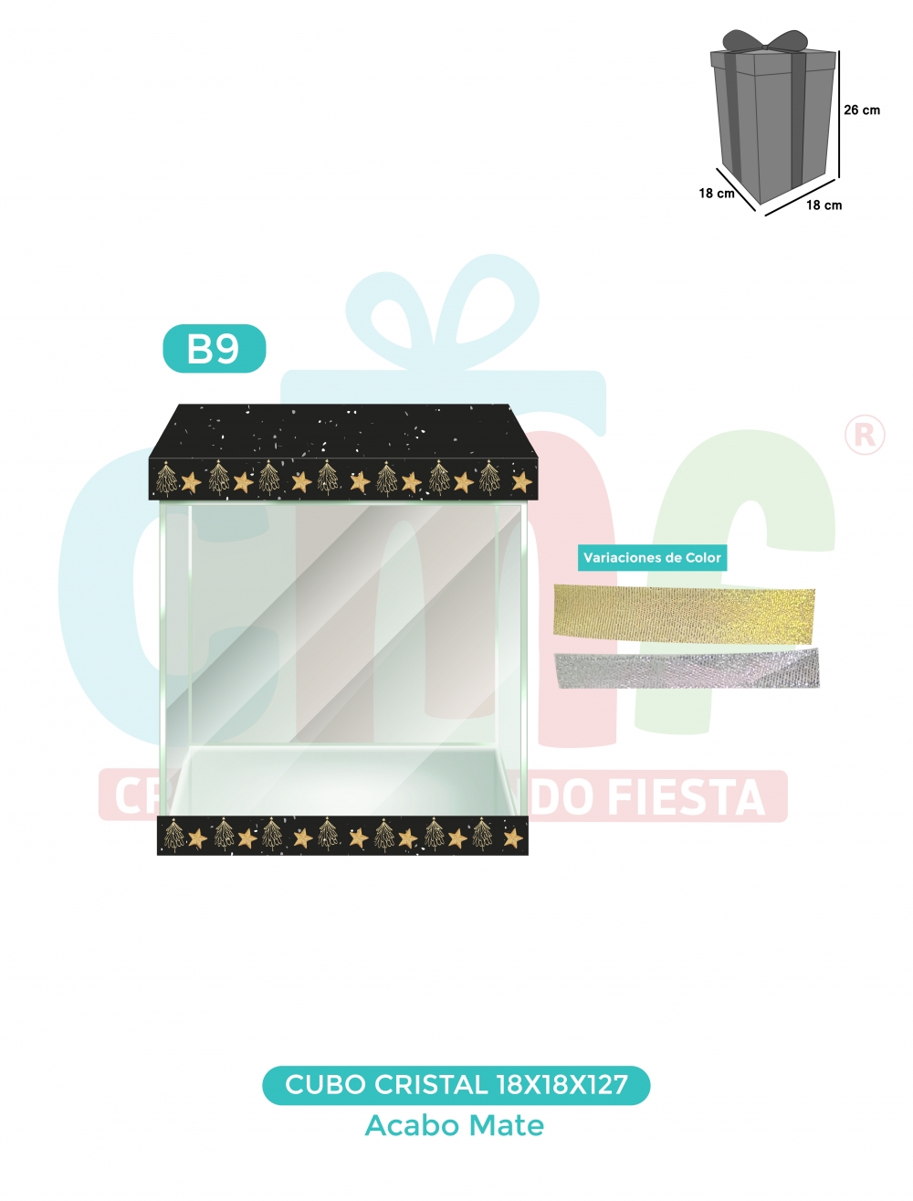 CAJA CUBO CRISTAL MEDIANA 18X18X27 MATE B9