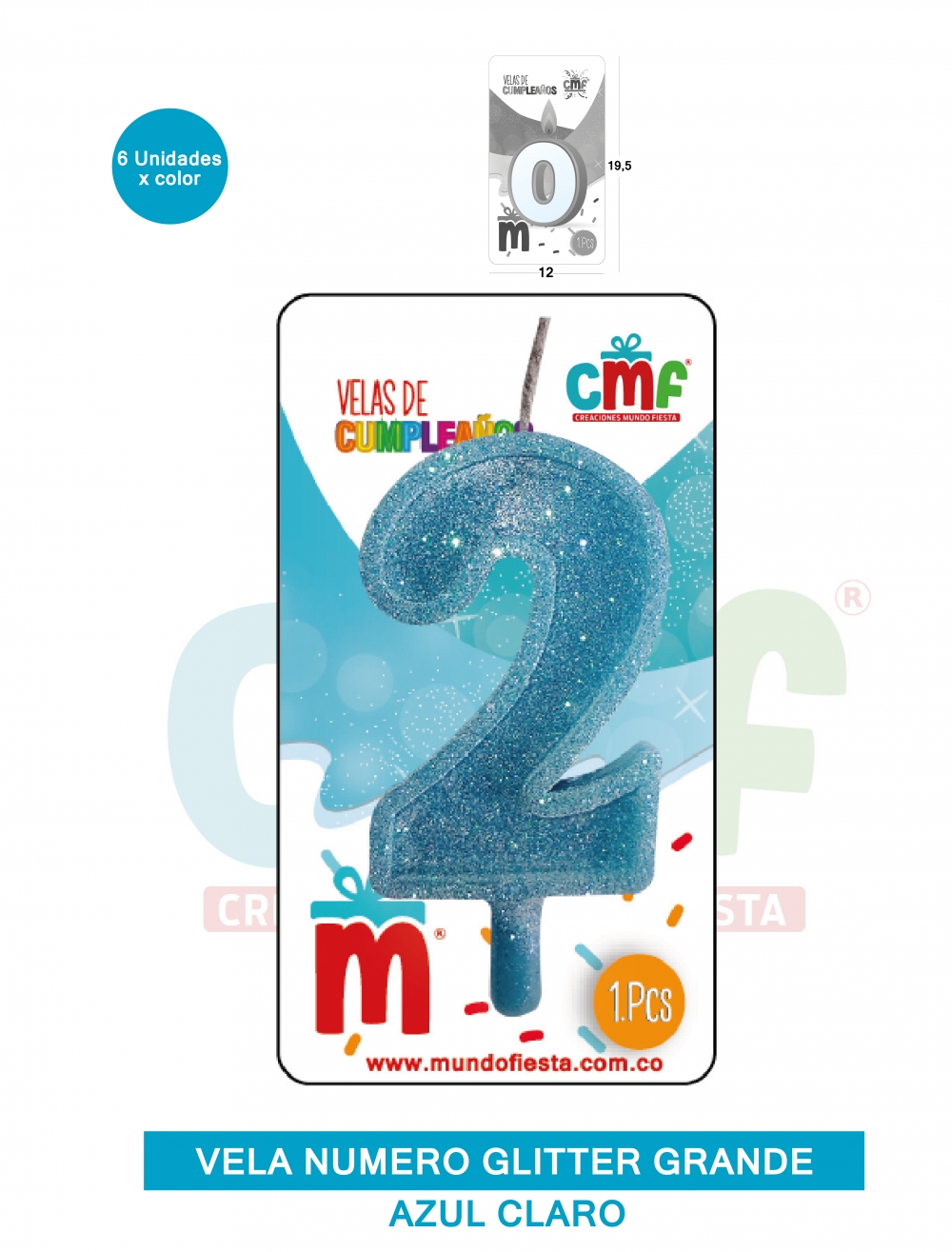 VELA ESCARCHADA NUMERO GRANDE  AZUL SUAVE 2