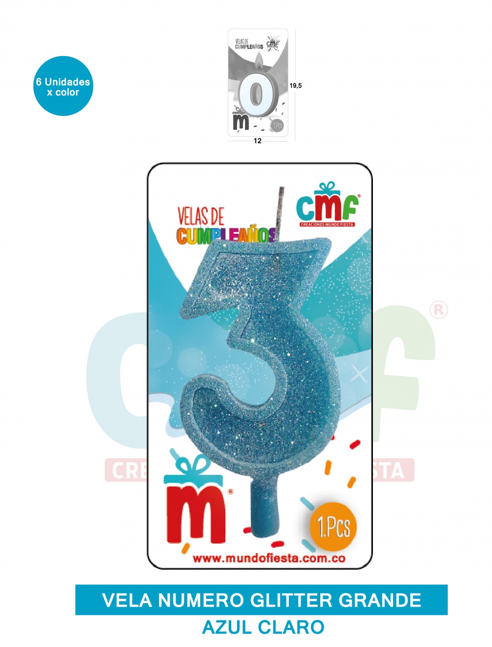 VELA ESCARCHADA NUMERO GRANDE  AZUL SUAVE 3