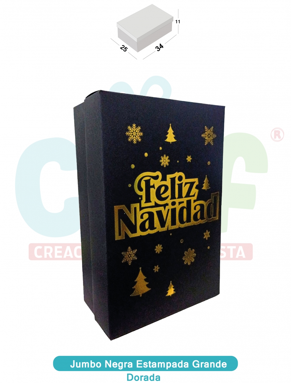 CAJA  JUMBO GRANDE NEGRA ESTAMPADO   DORADO