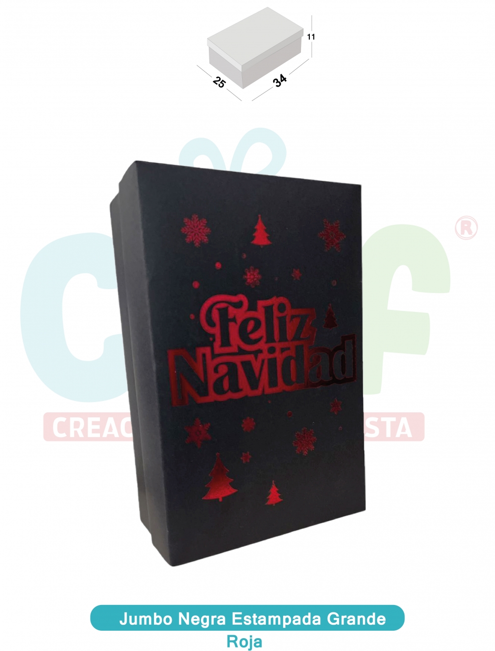 CAJA  JUMBO GRANDE NEGRA ESTAMPADO   ROJO