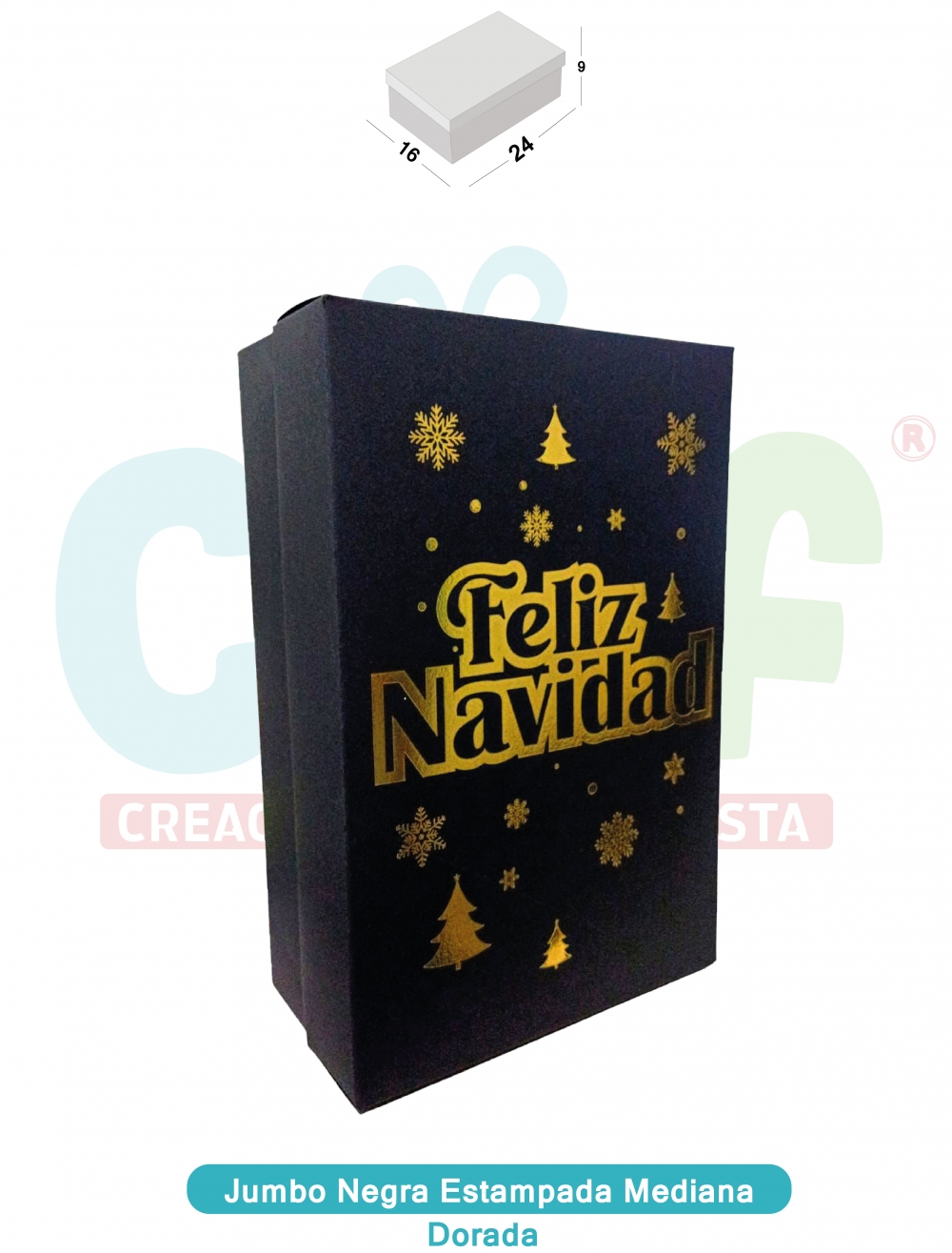 CAJA JUMBO MEDIANA NEGRA ESTAMPADA   DORADO