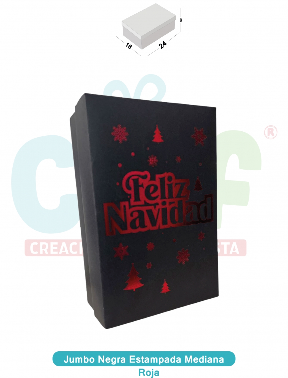 CAJA JUMBO MEDIANA NEGRA ESTAMPADA   ROJO