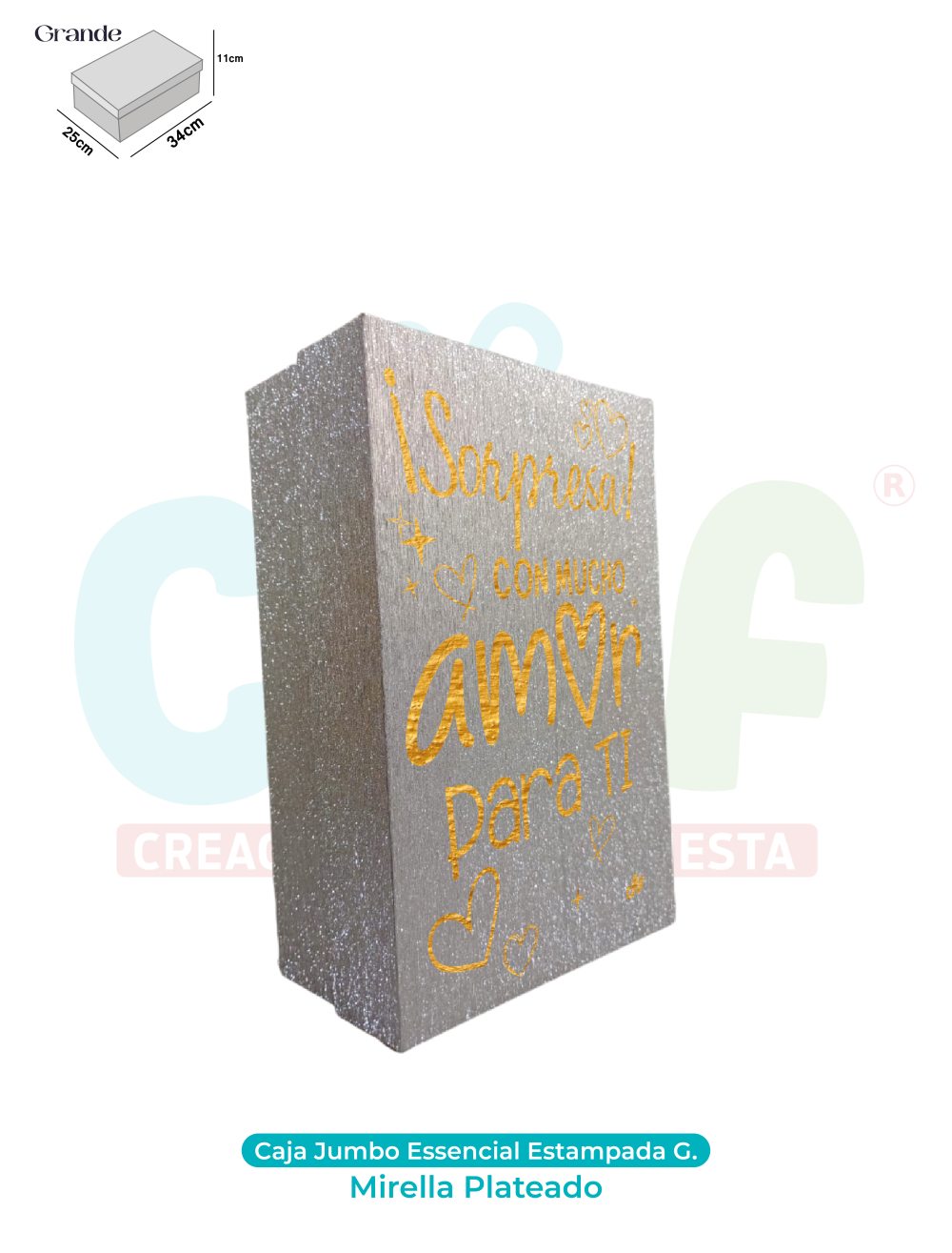 CAJA JUMBO GRANDE ESSENCIAL ESTAMPADA  MIRELLA PLATEADO
