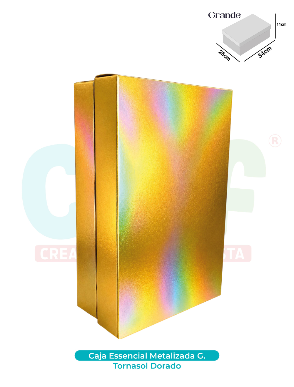 CAJA ESSENCIAL METALIZADA GRANDE SIN VENTANA  TORNASOL DORADO
