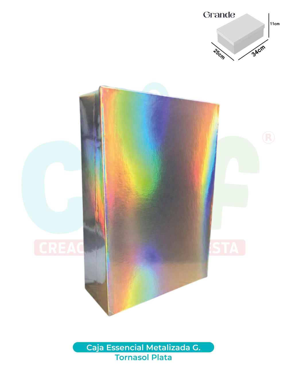 CAJA ESSENCIAL METALIZADA GRANDE SIN VENTANA  TORNASOL PLATA