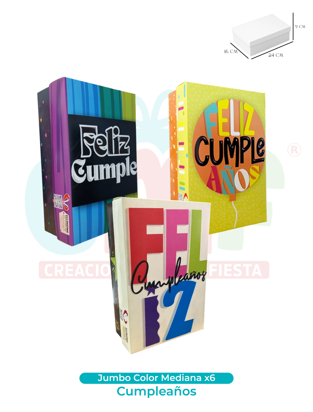 CAJA JUMBO COLOR MEDIANA X6  CUMPLEAÑOS