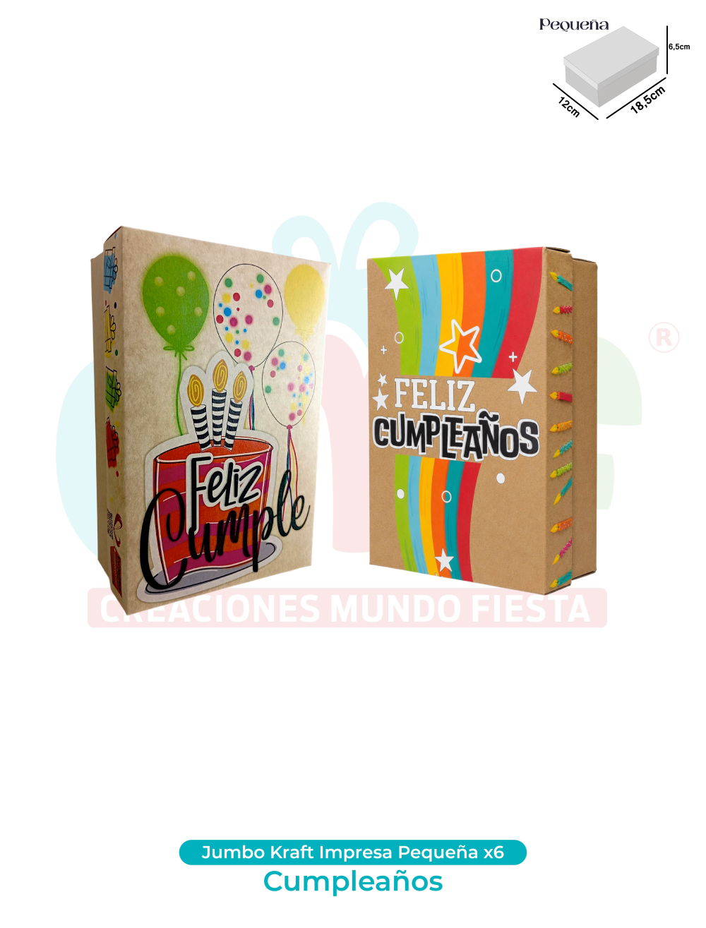 CAJA JUMBO KRAFT IMPRESA PEQUEÑA X6   CUMPLEAÑOS