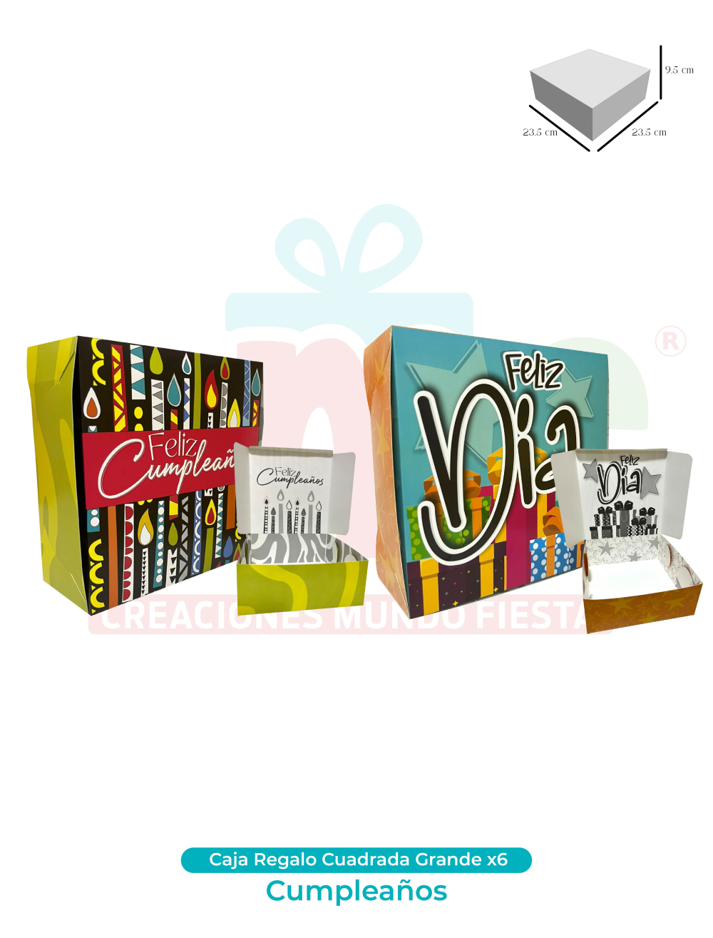 CAJA REGALO CUADRADA GRANDE X6  CUMPLEAÑOS
