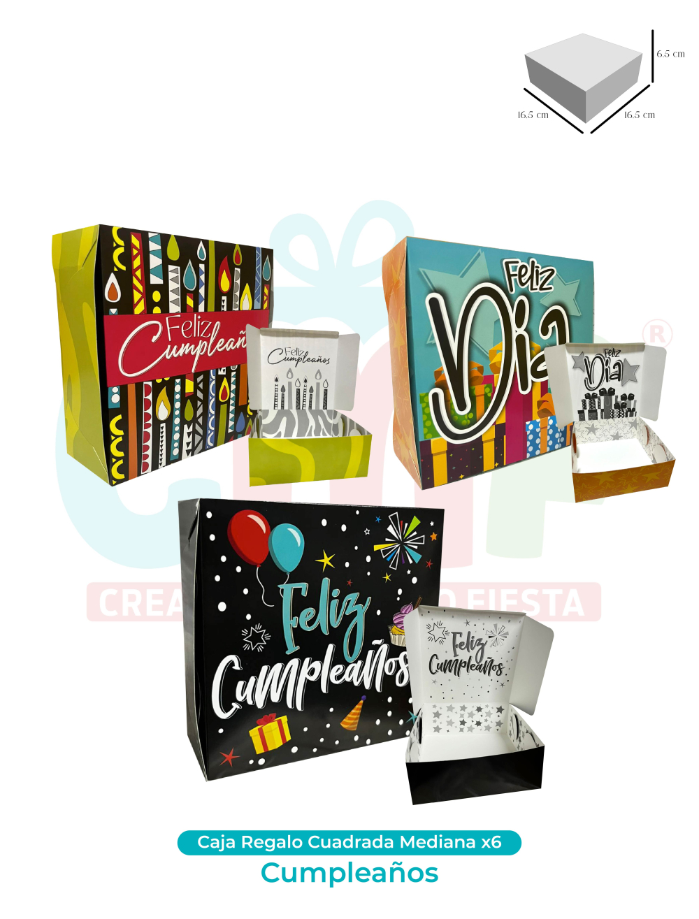 CAJA REGALO CUADRADA MEDIANA X4  CUMPLEAÑOS