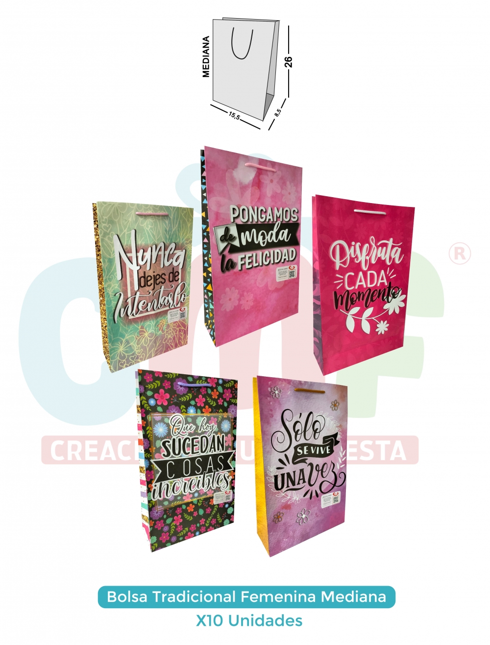BOLSA REGALO TRADICIONAL MEDIANA X10 MEDIANA MUJER TODA OCASIÓN